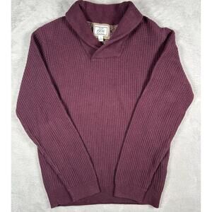 Jos A Bank Sweater Mens Large Shawl Collar Waffle Knit Maroon Burgundy Wine L